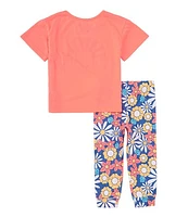 Komar Kids Little/Big Girls 4-12 Short Sleeve Sunshine Pajama Top & Floral Printed Leggings Set