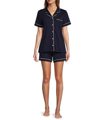 L.L.Bean Super-Soft Shrink-Free Button Front Notch Collar Short Sleeve Striped Pajama Set