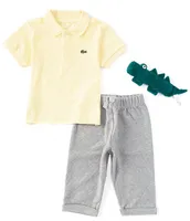 Lacoste Baby Boys 6-12 Months Rattle & Organic Cotton Pajama 4-Piece Box Set