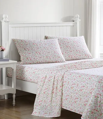 Laura Ashley 200-Thread Count Norella Pink Cotton Percale Sheet