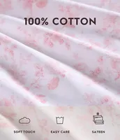 Laura Ashley 300-Thread Count Bella Floral Pale Pink Cotton Sateen Sheet Set