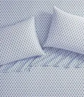 Laura Ashley 300-Thread Count Rosemarie Geometric Blue Cotton Sateen Sheet Set