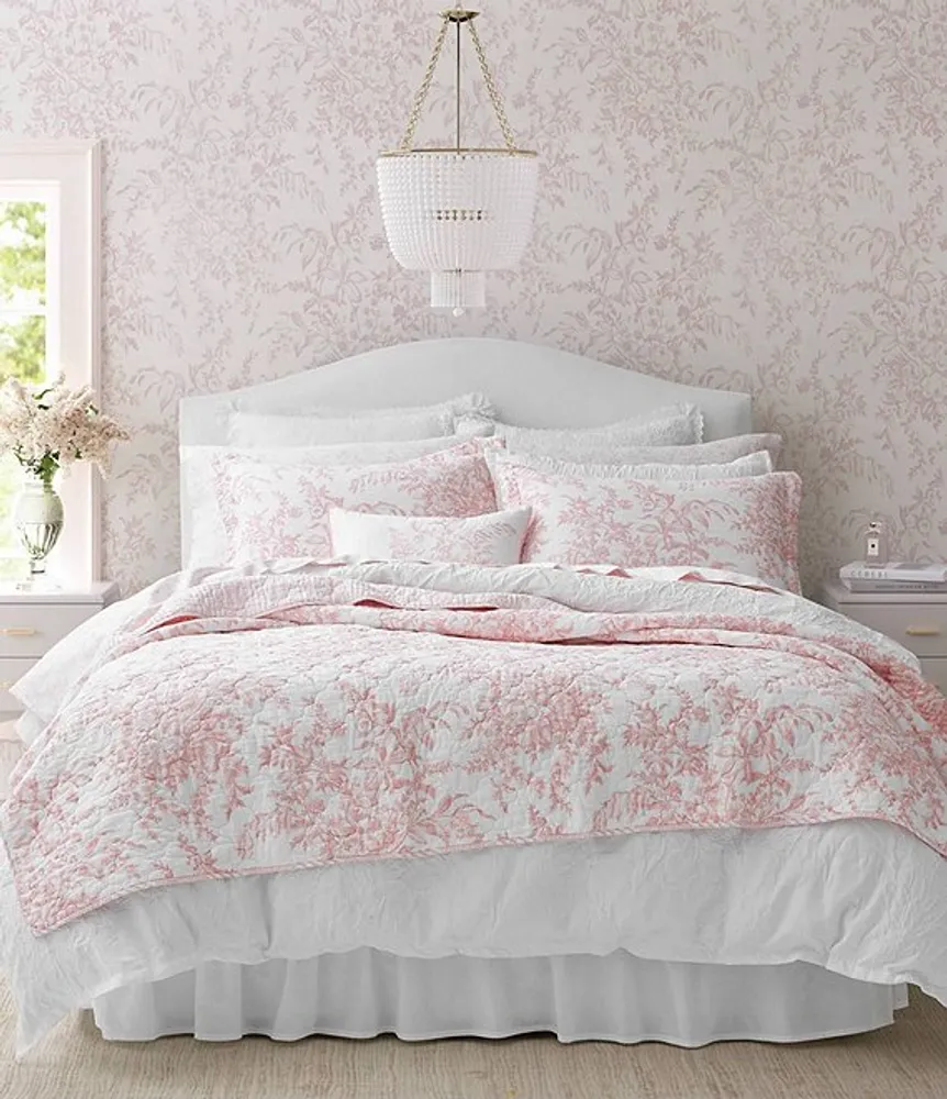 Laura Ashley Bedford Pink Floral Cotton Reversible Quilt Mini Set