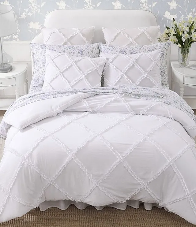 Laura Ashley Eyelet Ruffle White Microfiber Comforter Set - Bed