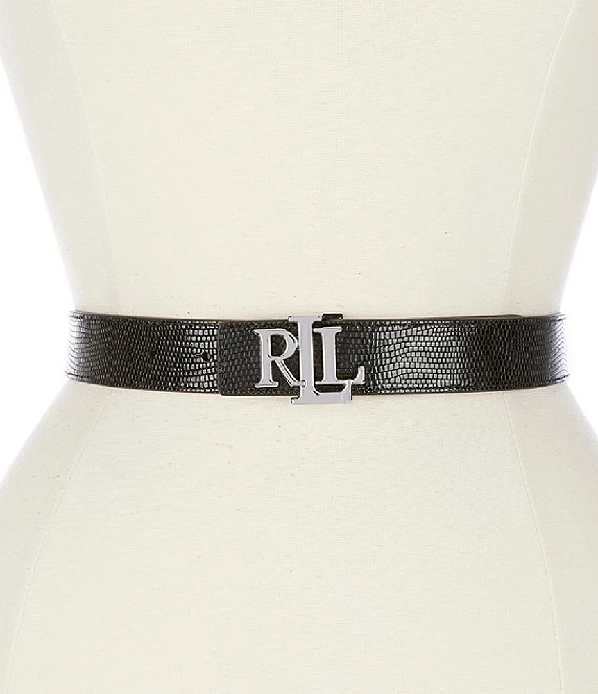 Lauren Ralph 1.25#double; Logo Reversible Lizard-Embossed Leather Belt