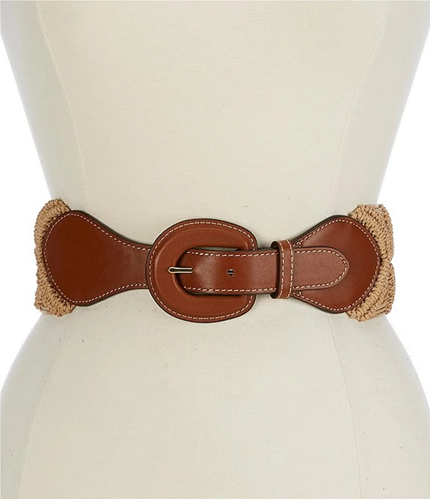 Lauren Ralph 3.25#double; Wide Leather-Trim Corded Macrame Belt