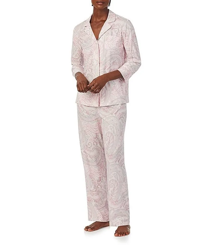 Lauren Ralph Lauren Women's Woven Notch-Collar Cotton Pajama Set