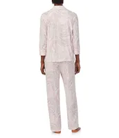 Lauren Ralph 3/4 Sleeve Notch Collar Long Pant Knit Paisley Pajama Set