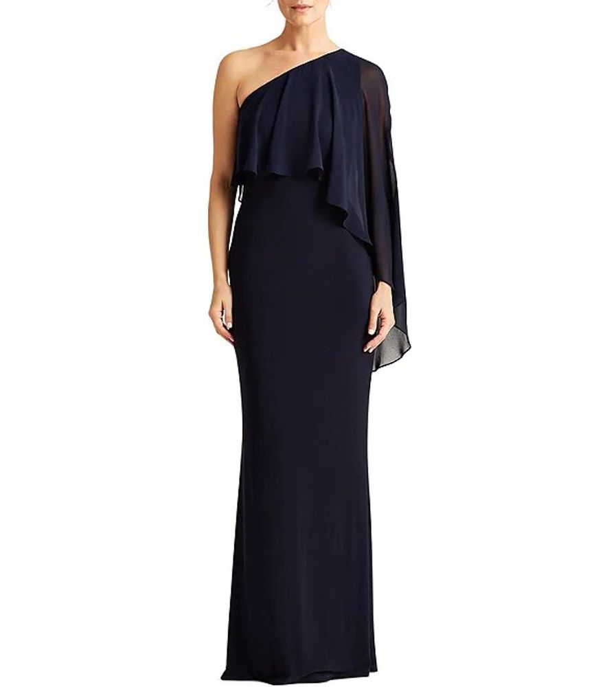 Lauren Ralph Lauren Calanda One Shoulder Chiffon Pop Over Column Gown |  Alexandria Mall