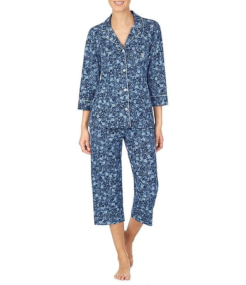 Lauren Ralph Plus Paisley Knit Short-Sleeve Top and Capri Pajama Pants Set