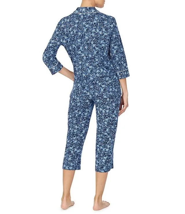 Lauren Ralph Plus Paisley Knit Short-Sleeve Top and Capri Pajama Pants Set