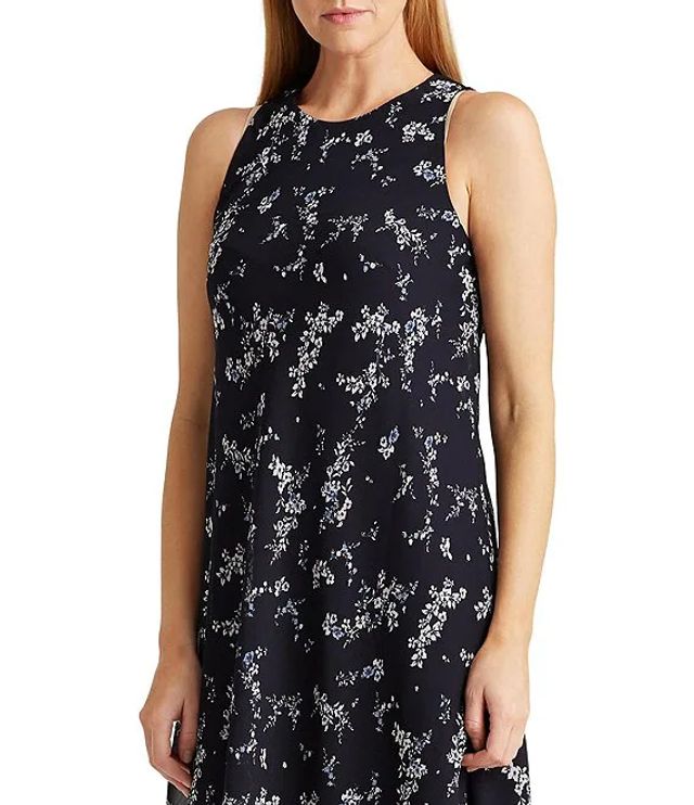 Lauren Ralph Lauren Geminah Floral Print Jewel Neck Sleeveless Georgette  Shift Dress | Alexandria Mall