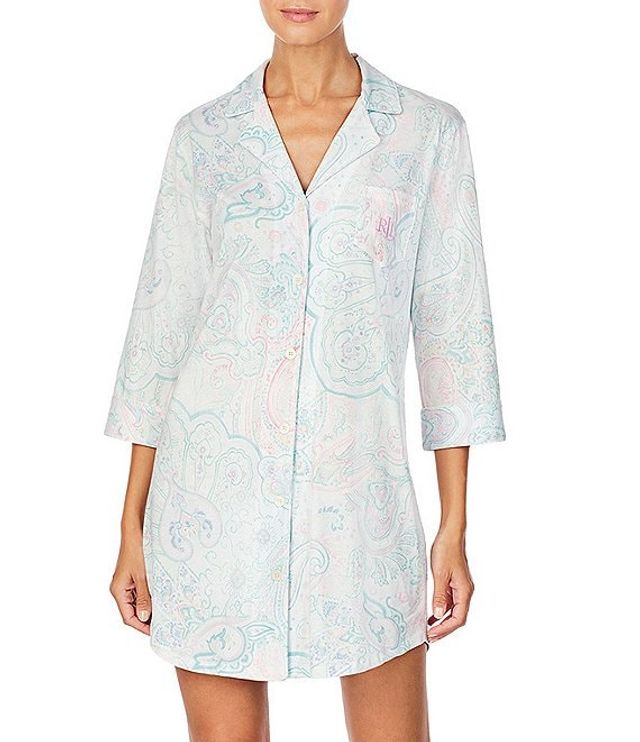 Lauren Ralph Lauren Long-Sleeve Classic Notch-Collar Knit Sleep Shirt |  Alexandria Mall