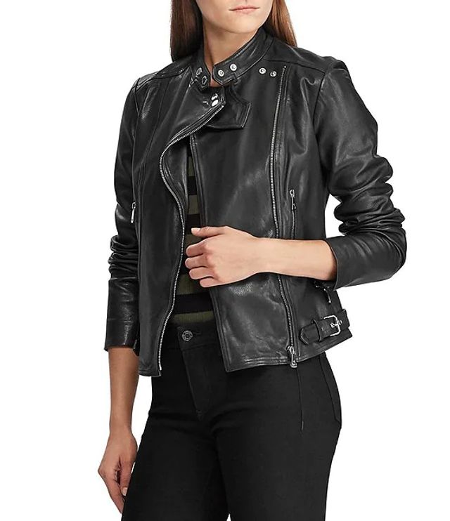 Lauren Ralph Lauren Lambskin Leather Biker Jacket | Alexandria Mall