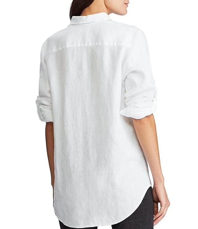 Lauren Ralph Lauren Long Roll-Tab Sleeve Button Down Linen Shirt | Brazos  Mall