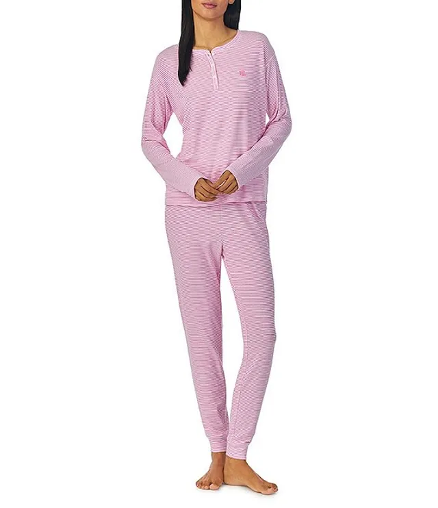Lauren Ralph Long Sleeve Crew Neck & Jogger Knit Striped Pajama