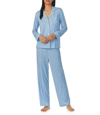 Lauren Ralph Long Sleeve Notch Collar & Pant Knit Striped Pajama Set