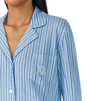 Lauren Ralph Long Sleeve Notch Collar & Pant Knit Striped Pajama Set