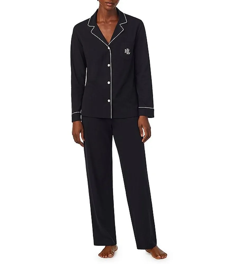 Lauren Ralph Long Sleeve Notch Collar Knit Pajama Set