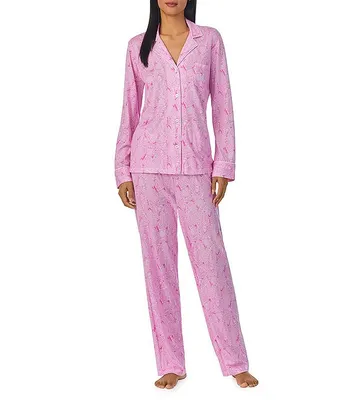 Lauren Ralph Lauren Long Sleeve Notch Collar Knit Paisley Print Pajama Set