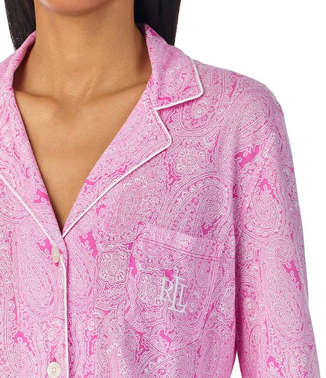 Lauren Ralph Long Sleeve Notch Collar Knit Paisley Print Pajama