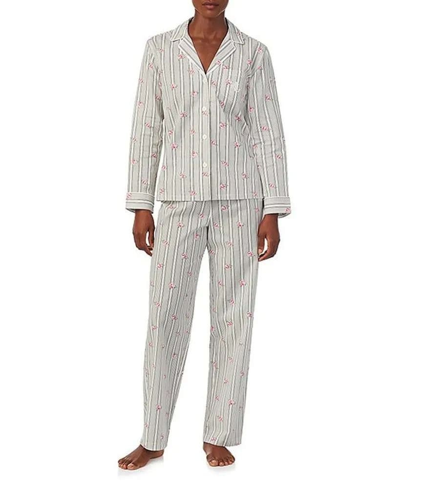 Lauren Ralph Lauren Women's Woven Notch-Collar Cotton Pajama Set