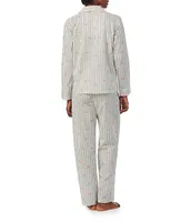 Lauren Ralph Long Sleeve Notch Collar Pant Woven Floral Striped Pajama Set