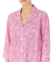 Lauren Ralph Petite Paisley Print Knit Notch Collar 3/4 Sleeve Crop Pajama Set