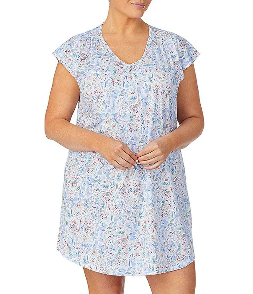 Lauren Ralph Lauren Plus Flutter Sleeve Short Knit Gown | Alexandria Mall