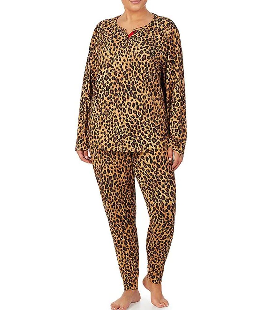 Lauren Ralph Lauren Plus Leopard Print Knit Henley Pajama Set | Pueblo Mall