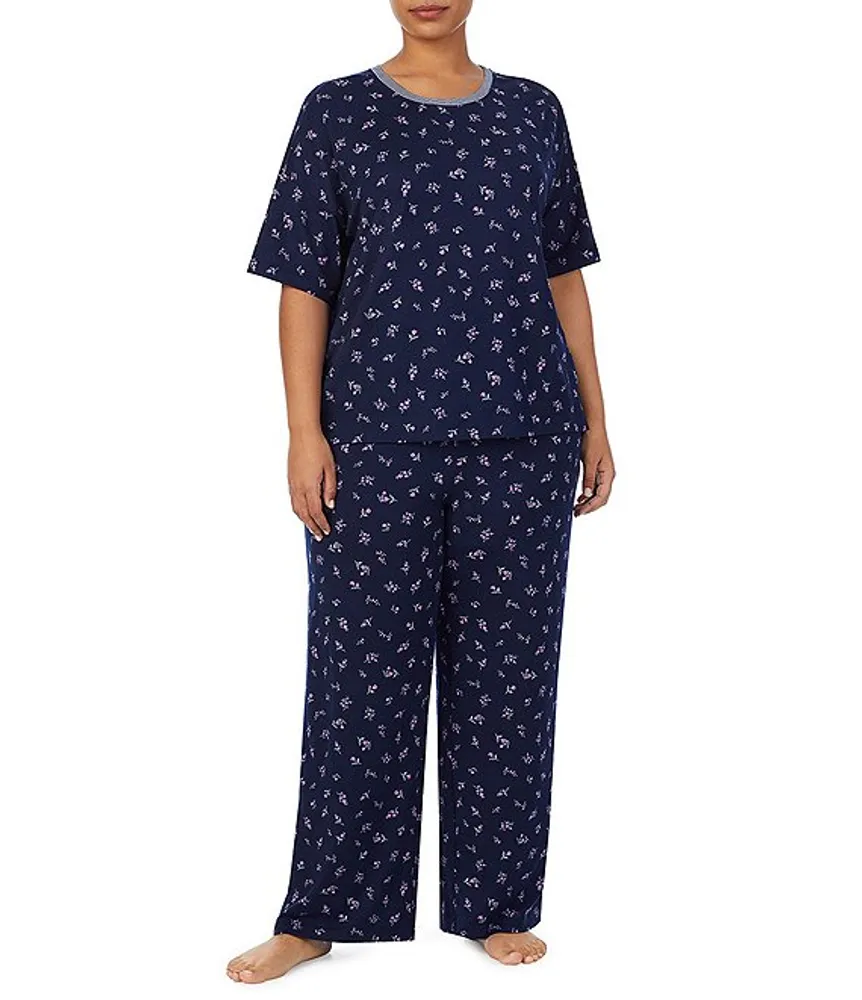 Lauren Ralph Plus Floral Print Short Sleeve Round Neck Jersey Knit Pajama  Set