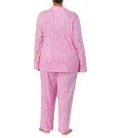 Lauren Ralph Plus Long Sleeve Notch Collar Knit Paisley Print Pajama Set