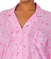 Lauren Ralph Plus Long Sleeve Notch Collar Knit Paisley Print Pajama Set