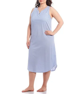 Lauren Ralph Plus Striped Print Ballet Cotton Nightgown