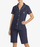 Lauren Ralph Short Sleeve Notch Lapel Collar Elastic Waist Bermuda Coordinating Pajama Set