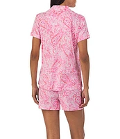 Lauren Ralph Short Sleeve Notch Collar Jersey Knit Paisley Shorty Pajama Set