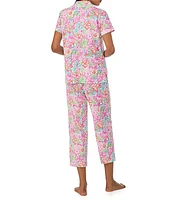 Lauren Ralph Short Sleeve Notch Collar Knit Multi Floral Capri Pajama Set