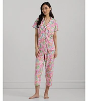 Lauren Ralph Short Sleeve Notch Collar Knit Multi Floral Capri Pajama Set