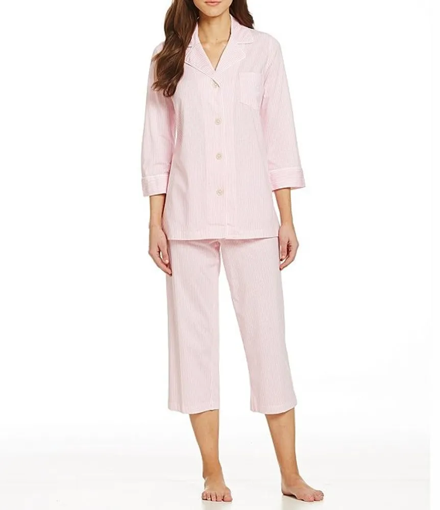 LAUREN RALPH LAUREN Womens Long Sleeve Notch Collar Pajama Set