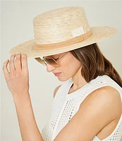 Le' AL.X Logo Patch Suede Band Straw Panama Hat