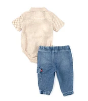 Levi's® Baby Boys Newborn-24 Months Short Sleeve Gingham Woven Bodysuit, Shirt & Dobby Jogger Pant Set