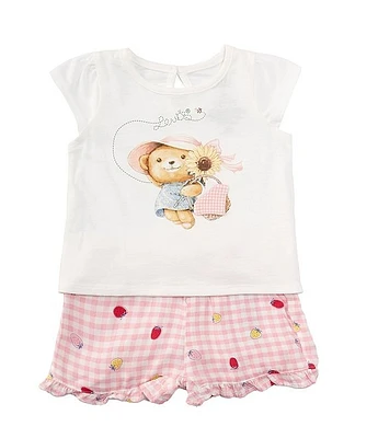 Levi's® Baby Girls 12-24 Months Short Sleeve Bear Graphic Jersey Tee & Checked/Printed Twill Shorts Set