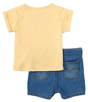 Levi's® Baby Girls 12-24 Months Short Sleeve Fruity T-Shirt & Denim-Look Stretch Sateen Shorts Set