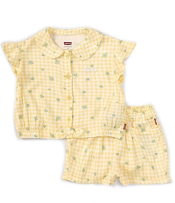 Levi's® Baby Girls 12-24 Months Short Sleeve Gingham Blouse & Matching Shorts Set