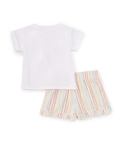 Levi's® Baby Girls 12-24 Months Short Sleeve Seashell/Rainbow Graphic Jersey T-Shirt & Striped Linen-Blend Shorts Set