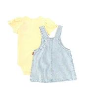 Levi's® Baby Girls Newborn-24 Months Short Puffed Sleeve Jersey Bodysuit & Sleeveless Printed Denim Jumper Dress Set