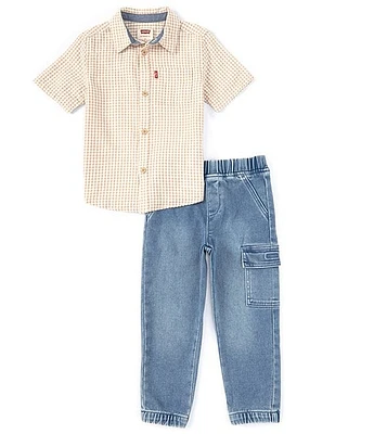 Levi's® Little Boys 2T-4T Short Sleeve Gingham Shirt and Jogger Pants Set