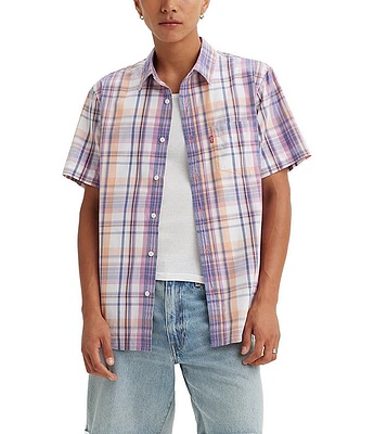 Levi's® Short Sleeve Plaid Linen-Blend Woven Shirt