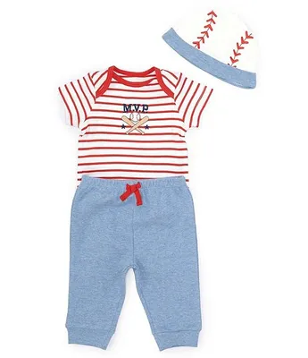 Little Me Baby Boys 3-12 Months Baseball Themed Short Sleeve #double;MVP#double; Striped Bodysuit & Solid Pant Set