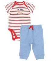 Little Me Baby Boys 3-12 Months Baseball Themed Short Sleeve #double;MVP#double; Striped Bodysuit & Solid Pant Set